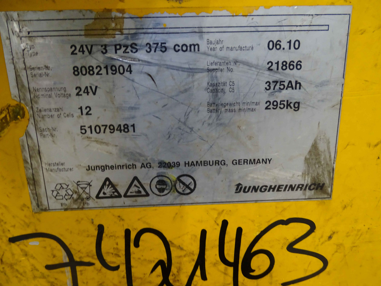 Jungheinrich 24V375AH - Akkumulátor - Anyagmozgató gép: 4 kép. Jungheinrich 24V375AH - Akkumulátor - Anyagmozgató gép: 4 kép.